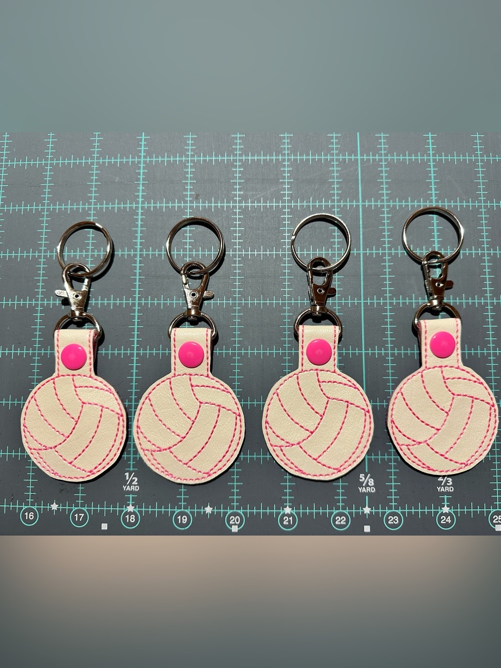 Pink Volleyball Leather Keychain with Snap Closure